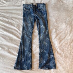 Abercrombie Kids Girls Floral Blue High Rise Flare Jeans